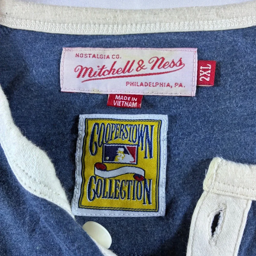 Mitchell & Ness Detroit Tigers Cooperstown Henley Shirt Mens 2XL Blue 3/4 Sleeve